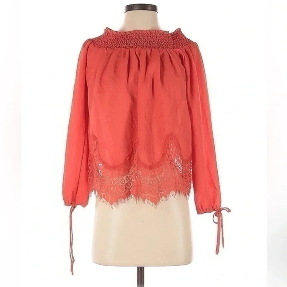 Abercrombie & Fitch | Off The Shoulders Coral Bohemian Long Sleeve Blouse Size S